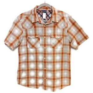 Patagonia‎ Shirt Mens Large Orange Plaid Organic Cotton Button Down Lightweight